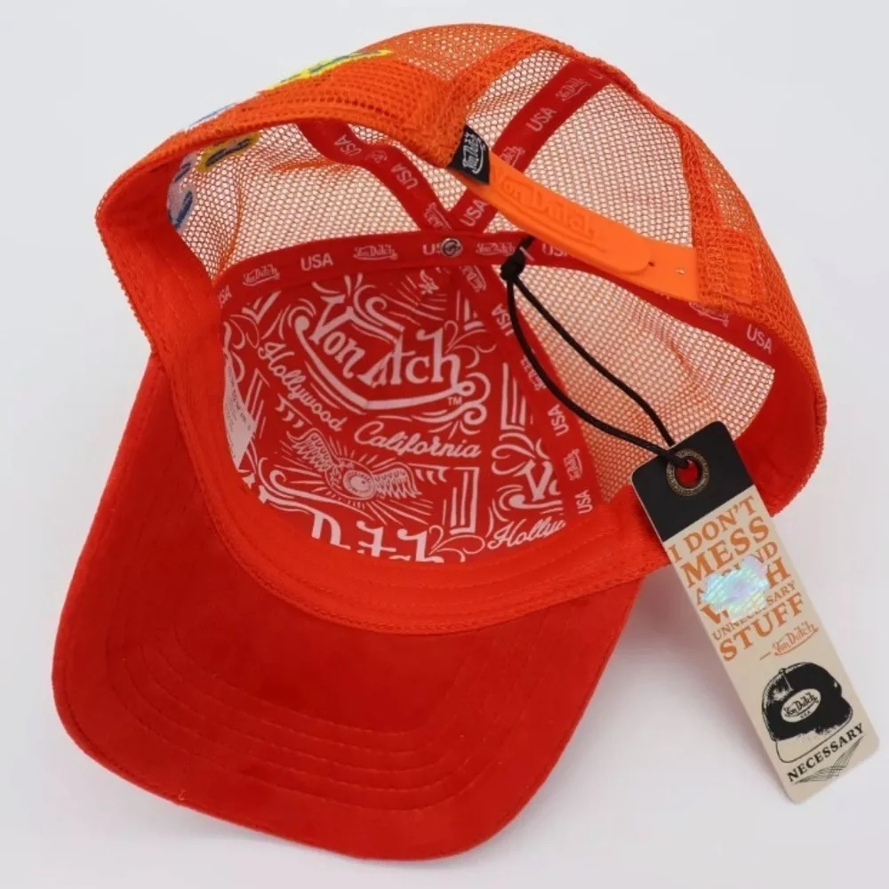 Von Dutch Hollywood Patch Orange VELVET Trucker Hat| Adjustable/Snapback|NEW/NWT
